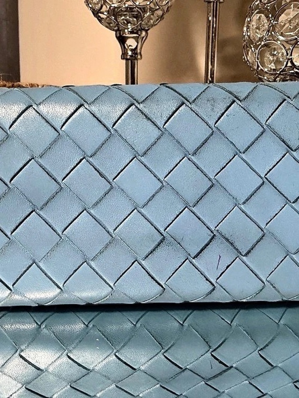 Bottega Veneta Blue Intrecciato Leather Wallet on Chain WOC Crossbody + COA